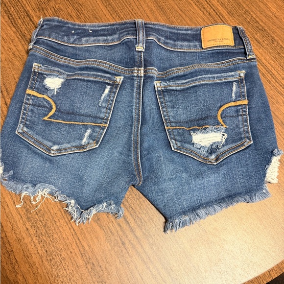 American Eagle Outfitters Dark Blue Distressed Denim Shorts - Picture 2 of 5